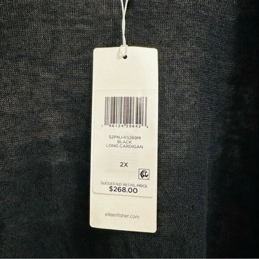 Eileen Fisher Organic Linen Cotton Jersey Long Cardigan Black Women’s Size 2X - Picture 7 of 10